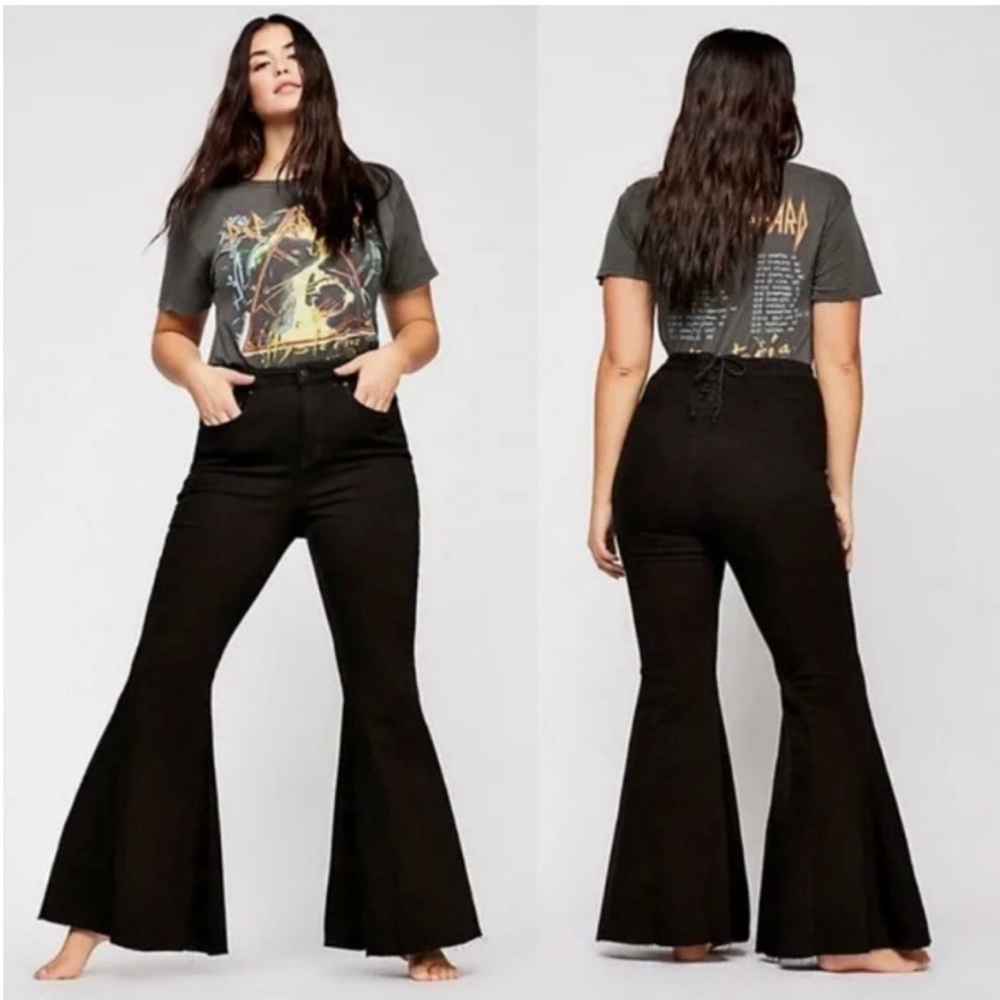 Free People CRVY Ma Cherie Super High Rise Lace Up Flare Jeans Size 30